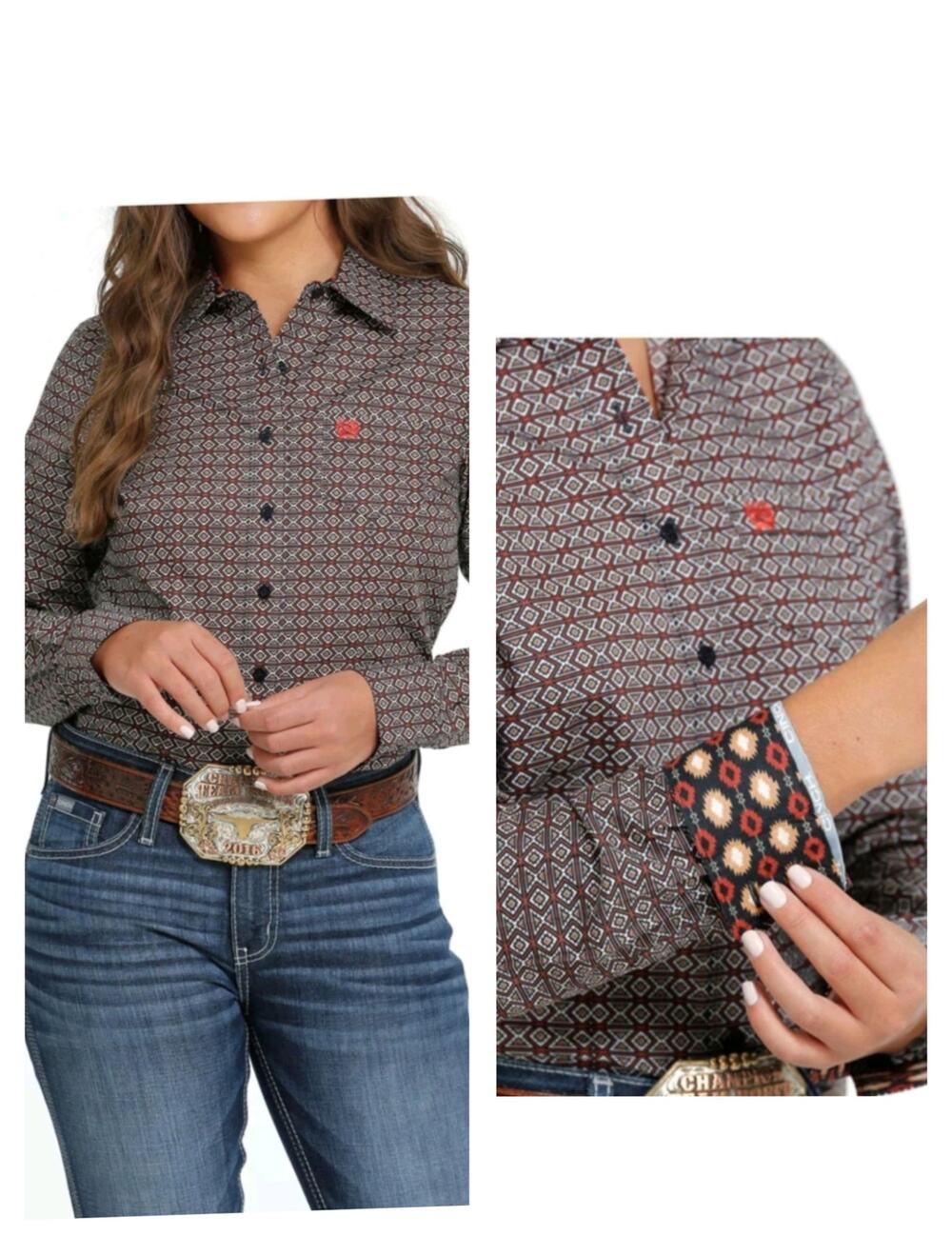 5787) Cinch Ladies S Western Southwest Diamond Print Button Down Shirt 9164207